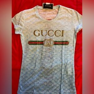Gucci vintage gray-blue short sleeve ripped back shirt 190181-x3235